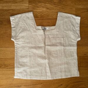 Natural Cotton-Linen Square-Neck Top